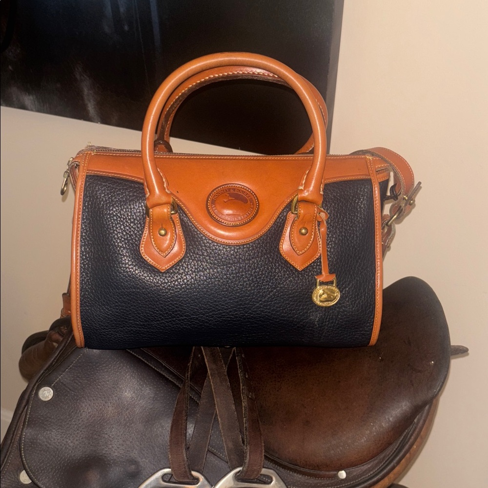 Dooney & Bourke dark blue & brown top handle crossbody bag